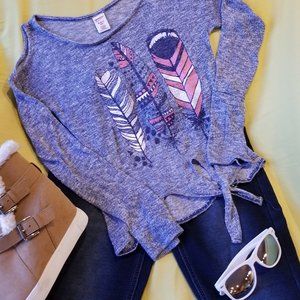 Girls Blue Heather Cold Shoulder Sweater Sz 10/12